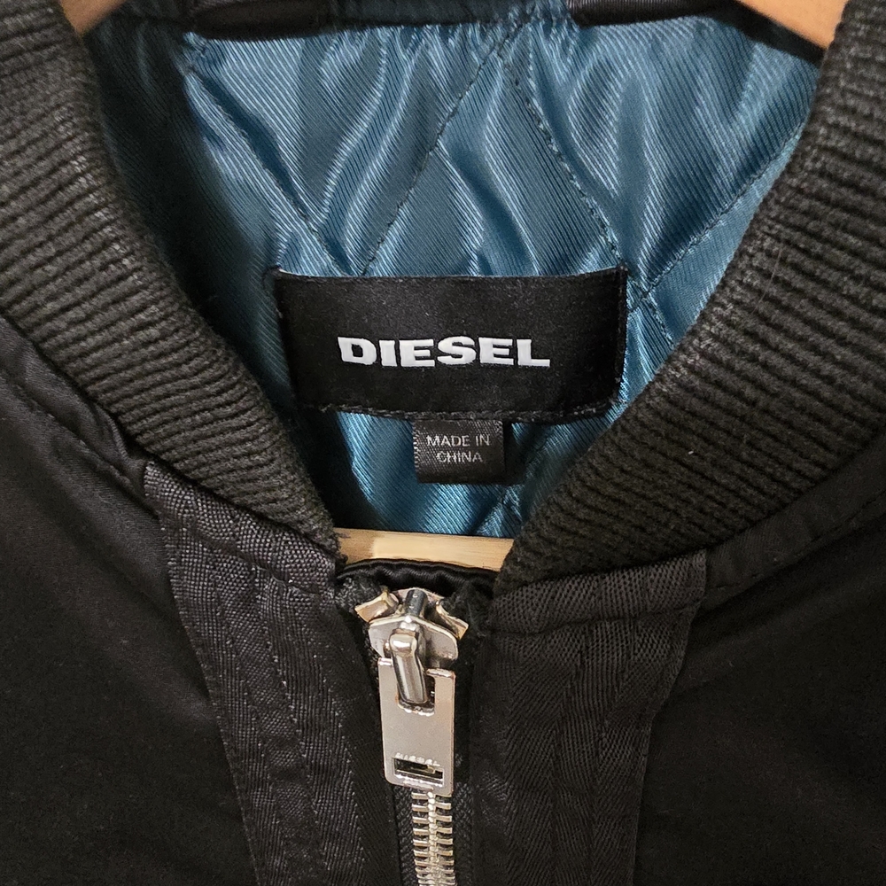 Diesel Black Bomber Jacket with Ribbed Collar